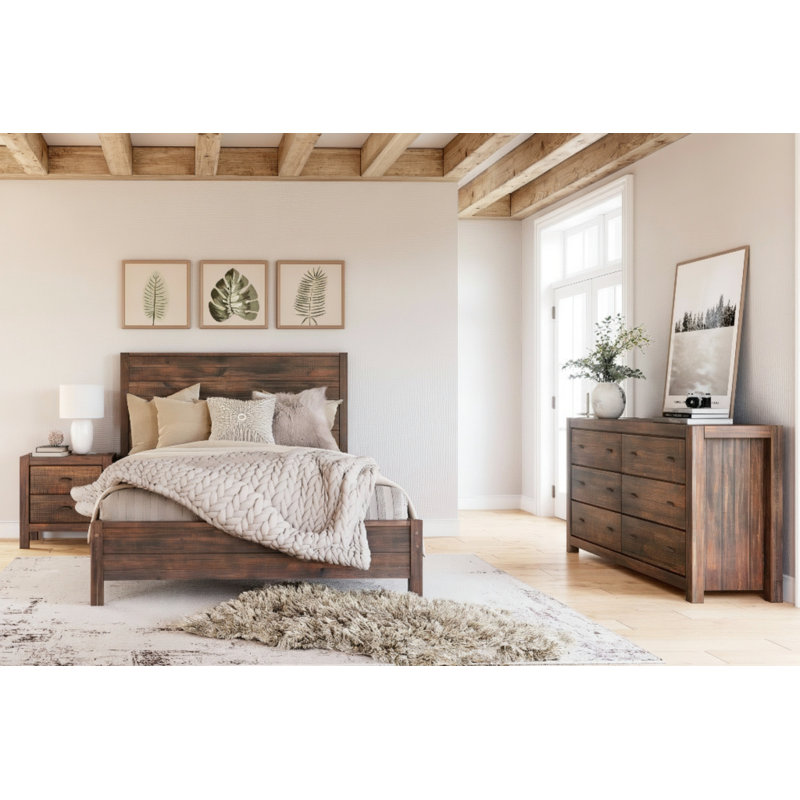 Montauk Bedroom Set, Rustic Walnut, Queen, 3 Pcs: Bed, 2 Nightstands
