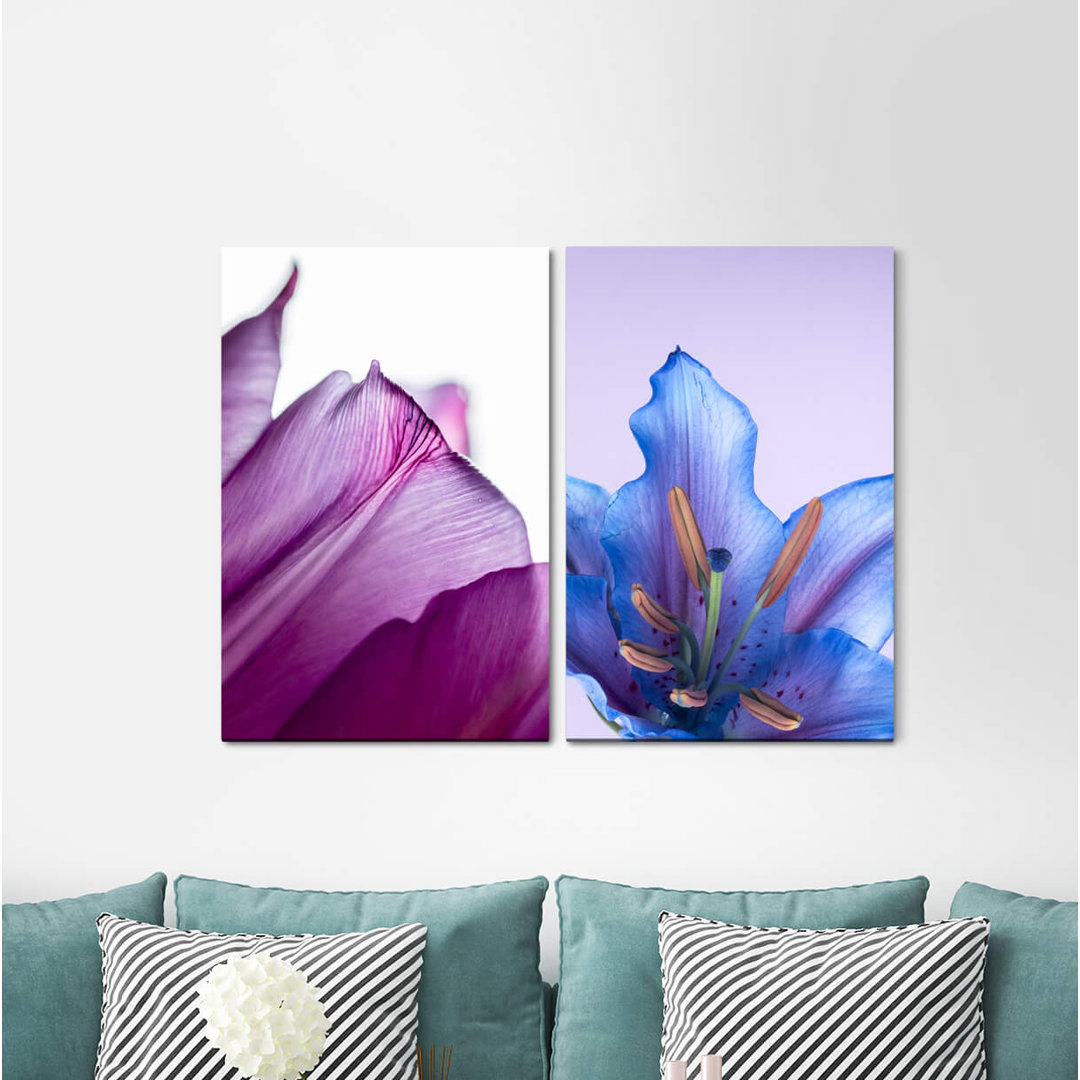 2-tlg. Leinwandbilder-Set - Fotografie „Lily Blossom Blue Violet Summer”