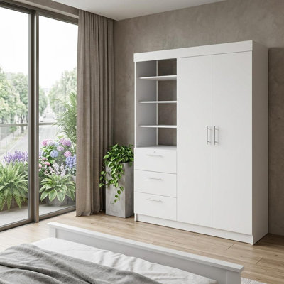 59" White Three Drawer Combo Dresser