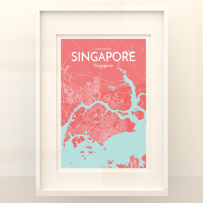 Singapore City Map In Maritime - No Frame Print, 27.6cm H x 19.7cm W x 0.05cm D