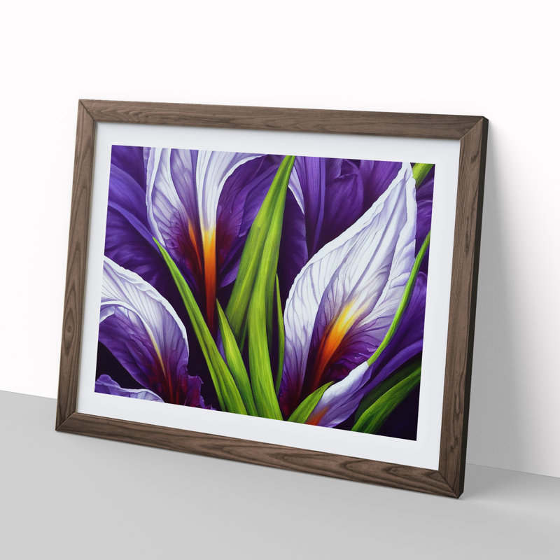 XH1022-6110X Modern Iris Flowers Vol.7 1 Piece Single Picture Frame Wall Art, 46cm H x 64cm W x 2cm D, Walnut