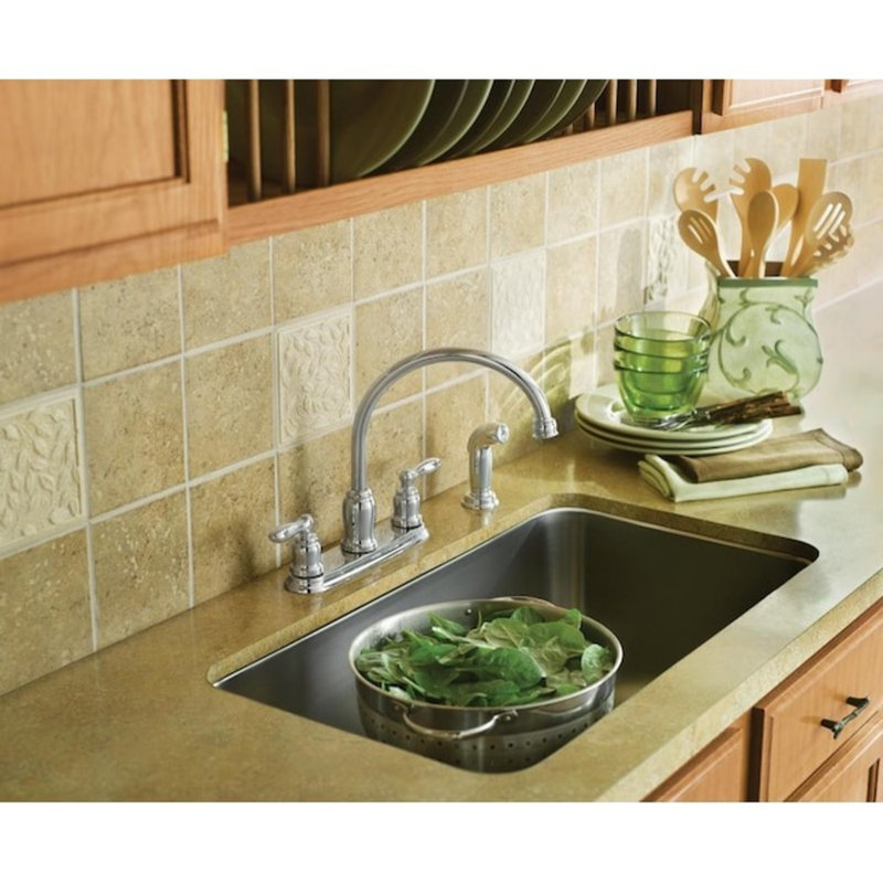Moen Caldwell Double Handle Deck-mount Kitchen Faucet with Sprayer ( Deck Plate Included ) ( Side Sprayer Included )
