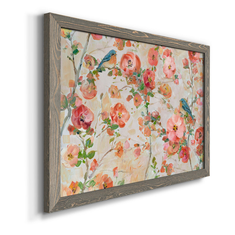 Bluebirds and Blossoms - Peinture sur toile encadrée, H 20 po x l 17 po x P 1,5 po, Gris