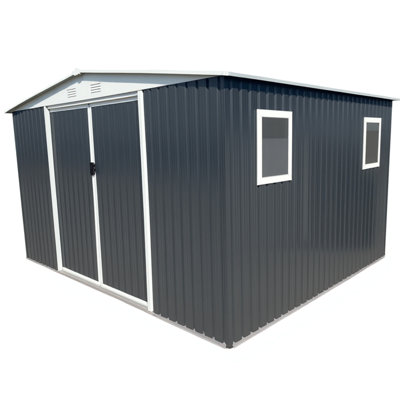 Outdoor Storage Garden Shed Apex Roof Grey With 4 Windows And Aluminum Alloy Frame