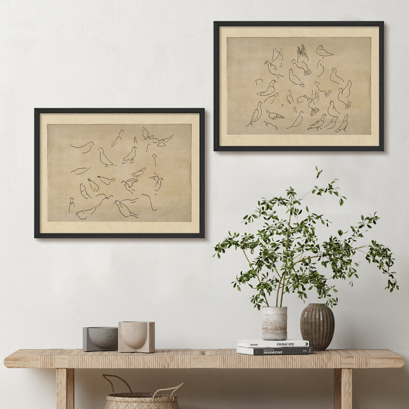 Ensemble de 2 pièces d'art mural encadrées dessinées au trait - Estampes rétro pour décor de bibliothèque, H 14 po x l 11 po