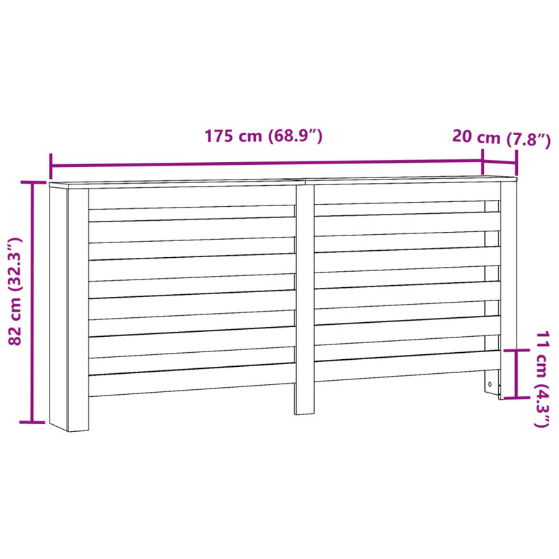 Extra Large Radiator Cover, Black, 175 x 20 x 82 cm, Horizontal Slats
