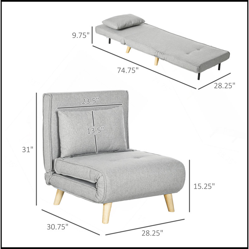 Fauteuil-lit convertible, canapé-lit multifonctionnel 2-en-1, fauteuil-lit avec dossier réglable pour le salon, la chambre à coucher et le bureau personnel