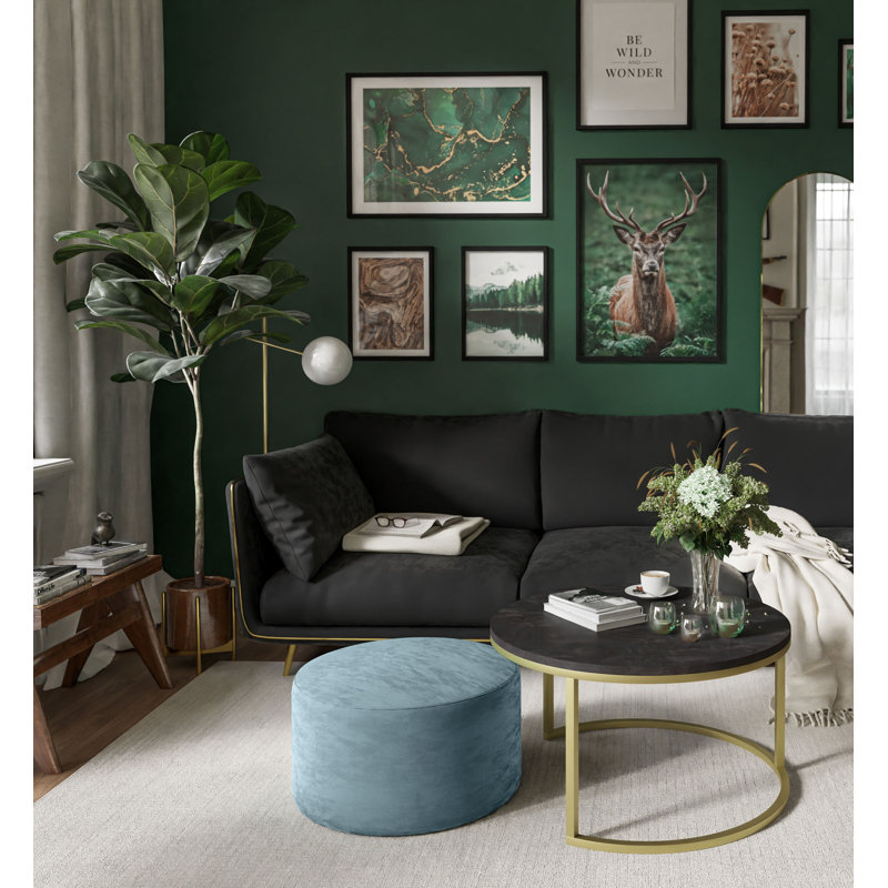 Aayliah Frame Coffee Table, Dark Concrete/Light Blue