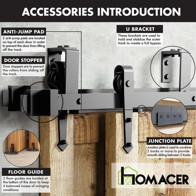 Black Rustic Arrow Design Double Track Bypass Two Door Hardware Kit( Door Not Included), 60 in.