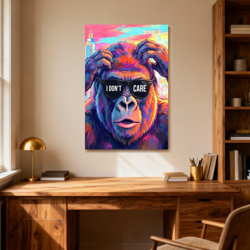 Animaux, singe coloré portant des lunettes de soleil avec texte, H 30 po x l 20 po