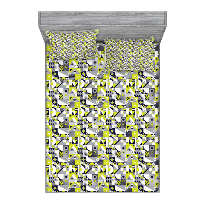 Microfiber Patterned Fitted Sheet, Full Fitted Sheet with 2 Pillowcases