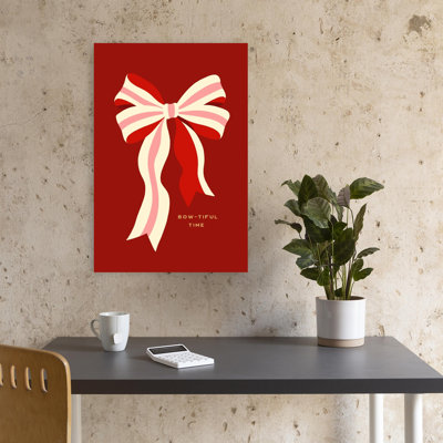 Festive Red Bow Abstract Elegant Contemporary Wall Art Print by Dominique Vari - Wrapped Canvas Print