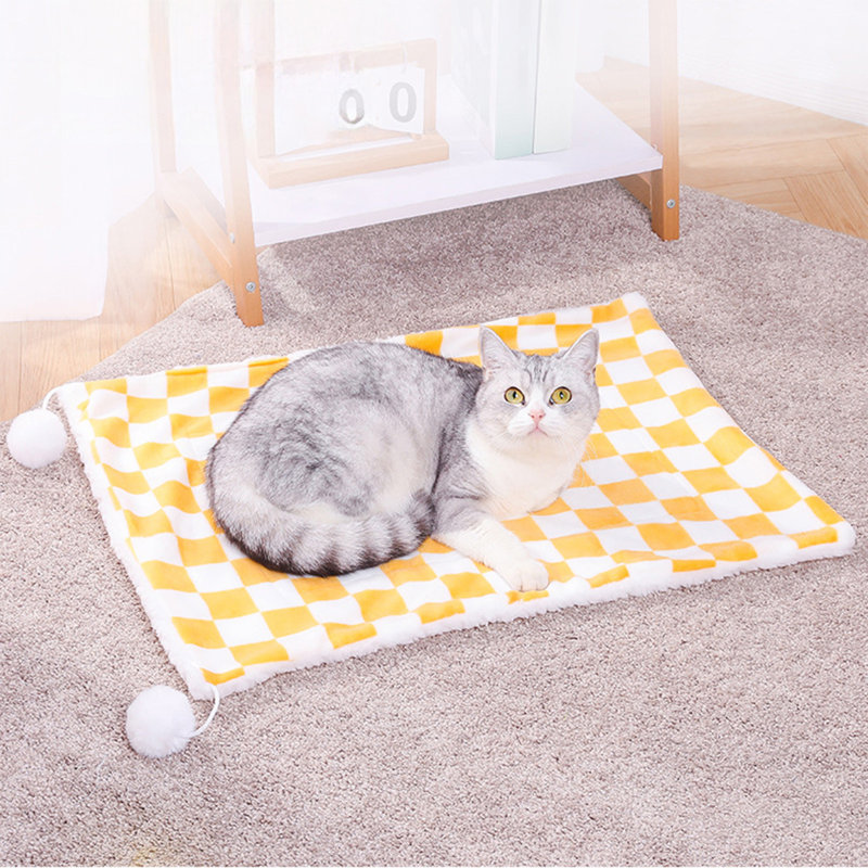 Couverture chaude en damier pour animal de compagnie, 19,69 po x 15,75 po, jaune, Jaune