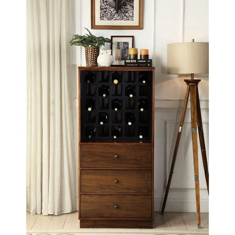 Présentoir à vin à 3 tiroirs en noyer pour rangement - peut contenir 25 bouteilles, bois composite, support de cuisine fonctionnel en stratifié de bois, utilisation sans effort