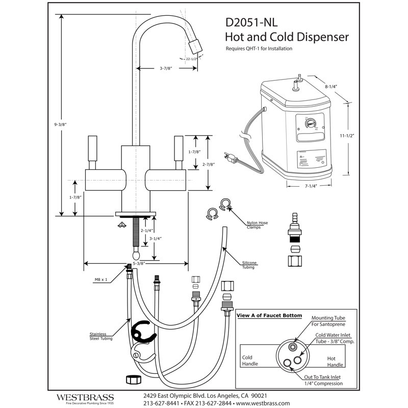 10" 2-Lever Hot and Cold Water Dispenser Faucet with Heating Tank, Polished Chrome