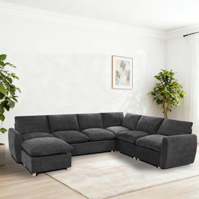 Chenille Sleeper Sectional U Shaped Modular Sofa Bed by Latitude Run
