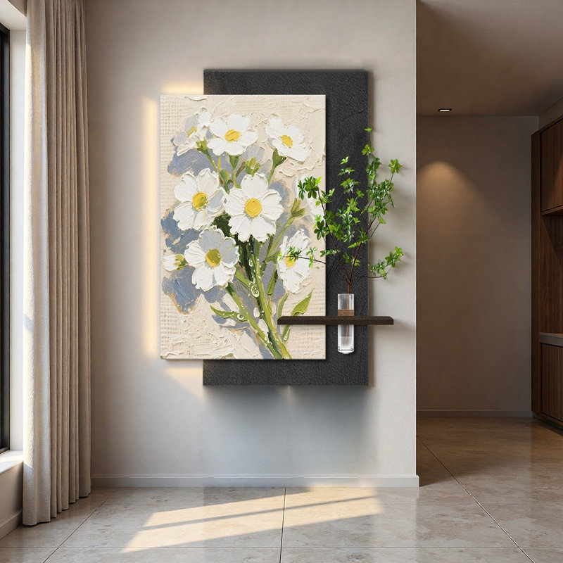Plantes hydroponiques modernes à fleurs minimalistes avec peintures murales à DEL, H 39,37 po x l 25,98 po x P 1,89 po