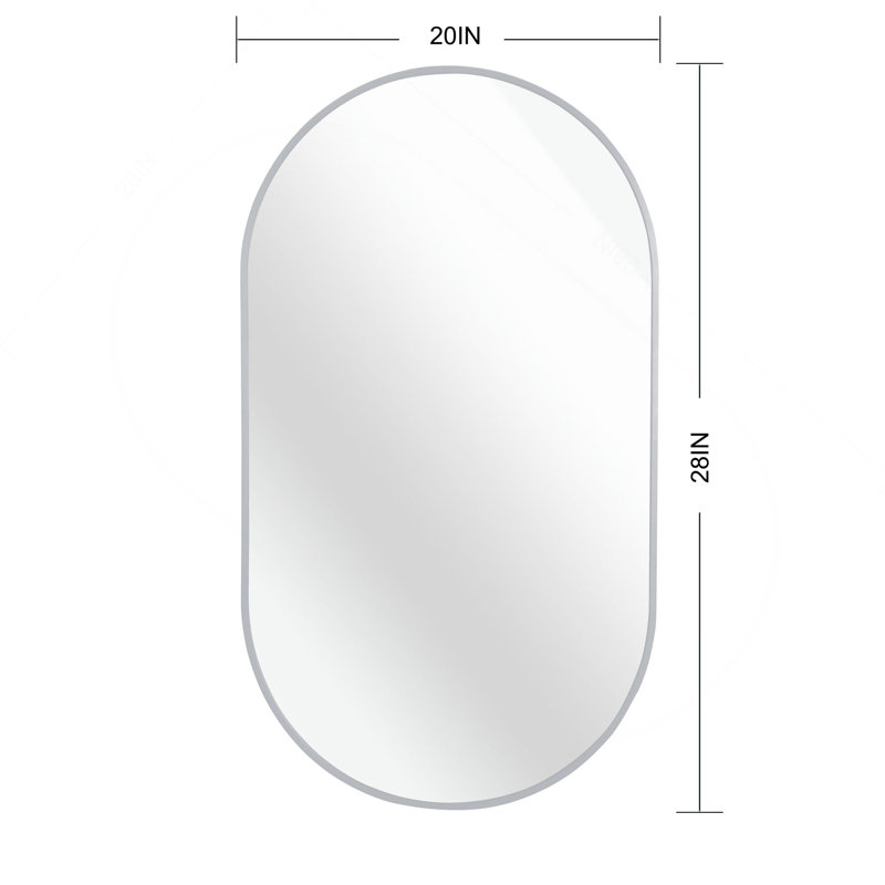 Miroir ovale en métal, Argent argent, 28 po H x 20 po L