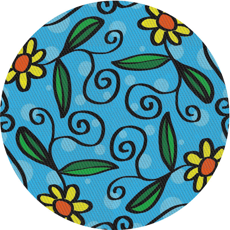 Tapis bleu à motif floral Nidhogg, Rond 5 pi