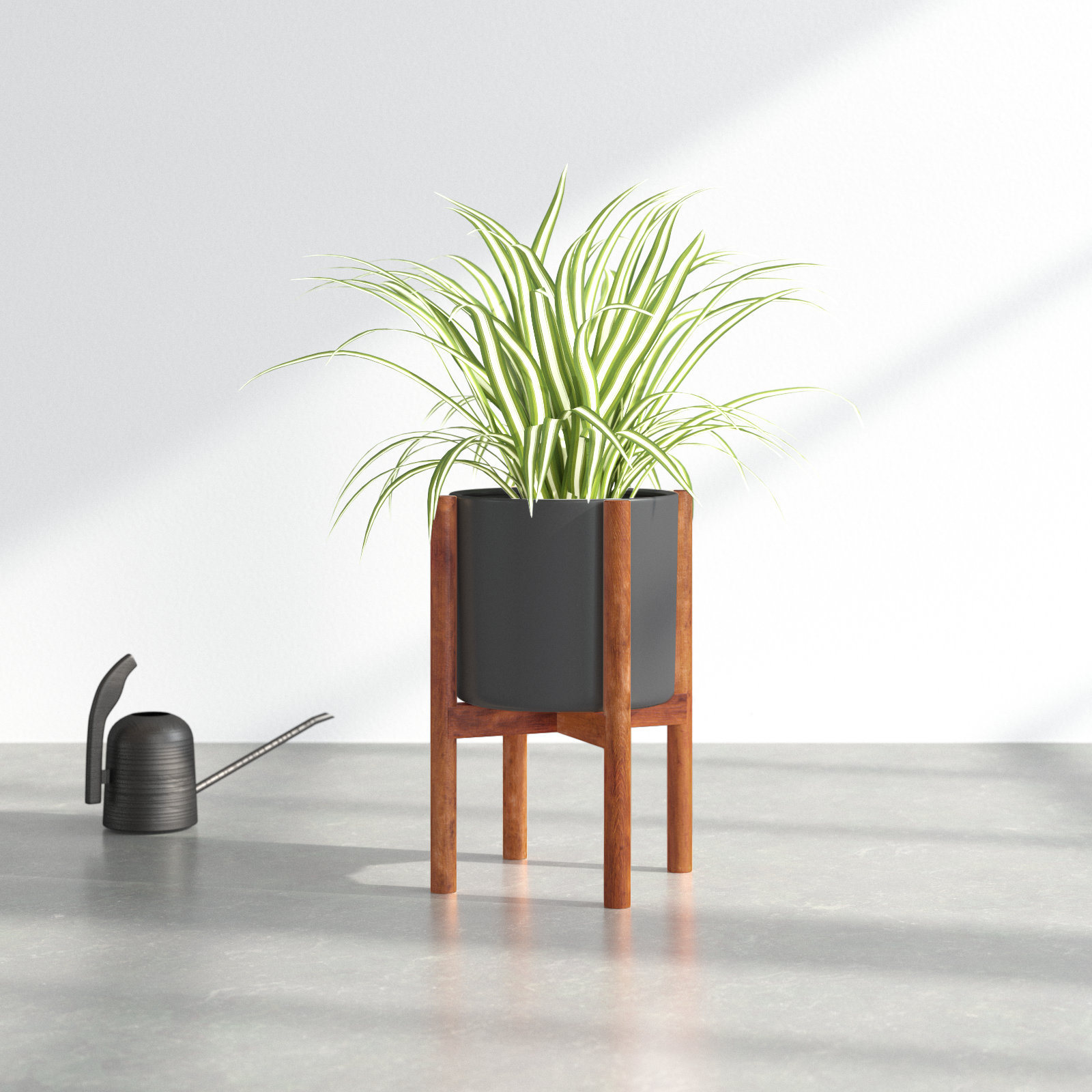 Dominic Pot Planter, Black/Walnut