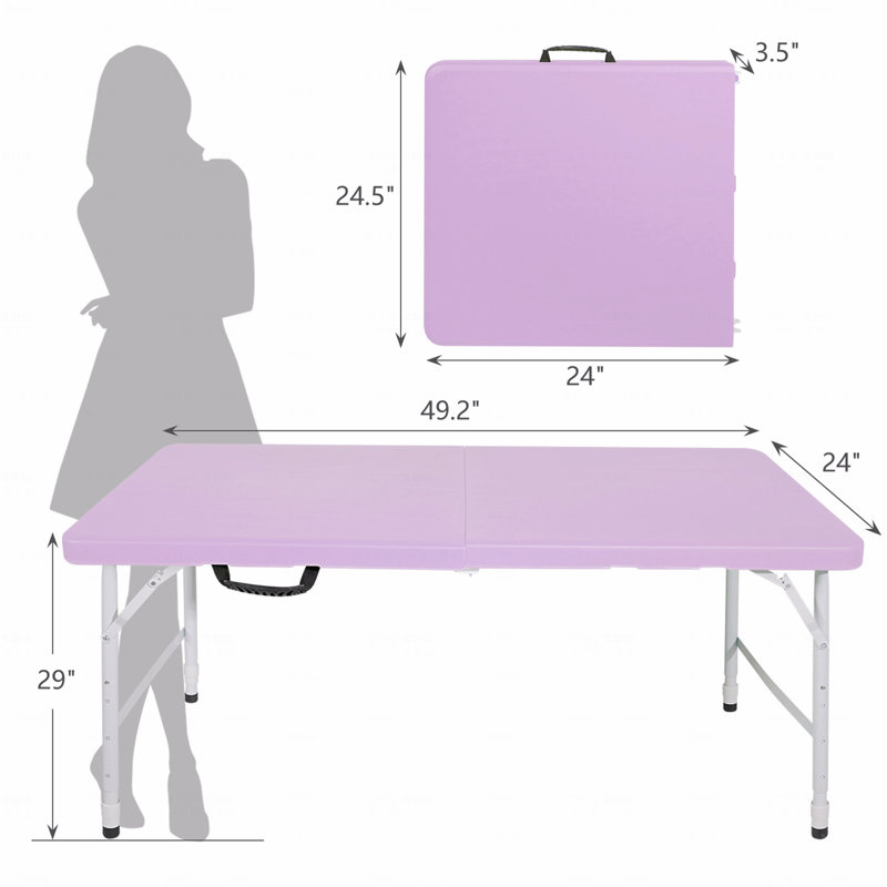 Table de patio pliante portative, utilisation intérieure et extérieure, poids maximum 135 kg, pour le camping, Mauve