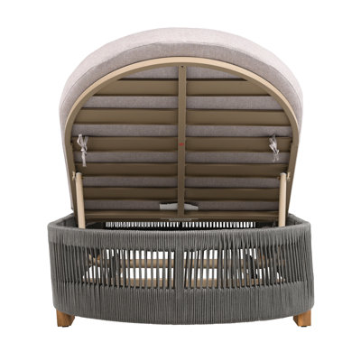 Chaise longue d'extérieur avec dossier réglable et coussin imperméable, chaise de piscine en bois d'acacia