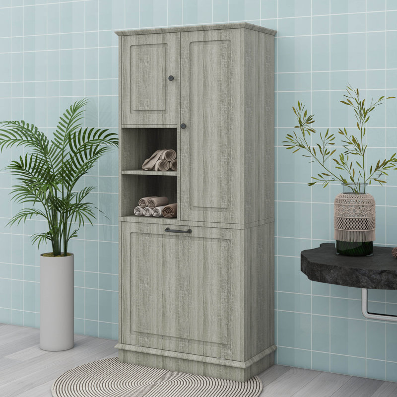 Armoire de rangement avec tablettes réglables et panier rabattable, Chêne