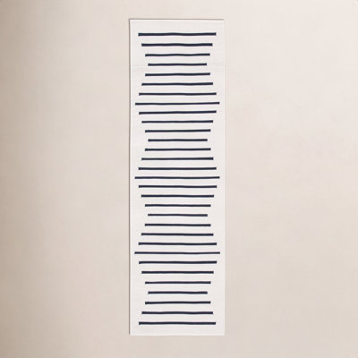 Mando Ivory Black Hand-Woven Striped Cotton Rug