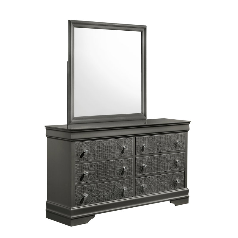 Miroir de style moderne Blaze en bois gris métallique (seulement miroir), Gris métallisé