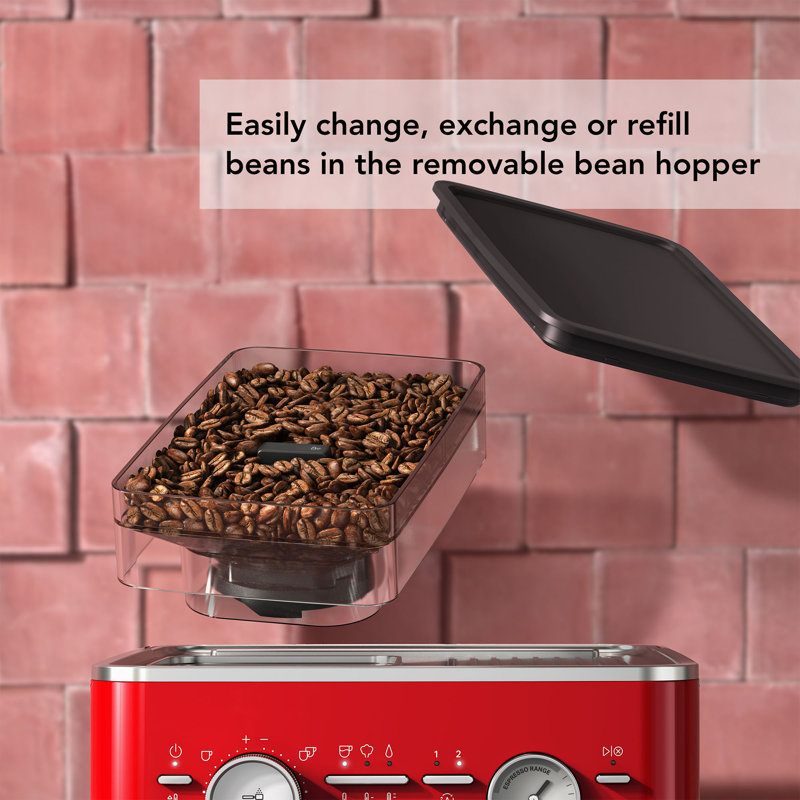KitchenAid Semi Automatic Espresso Machine with Burr Grinder - Stainless Steel, Red