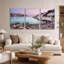Ensemble de 3 toiles blanches sur un rivage rocheux avec fleurs roses-1465219394