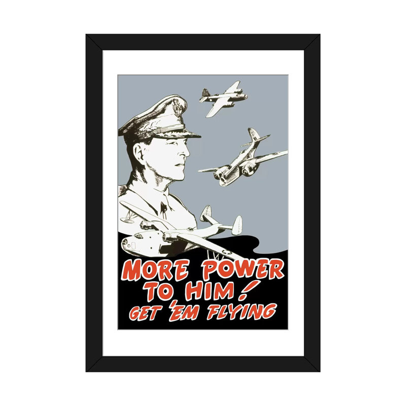Publicité rétro sur toile, affiche du général Douglas MacArthur and Bomber Planes, H 32 po x l 24 po x P 1 po, Blanc