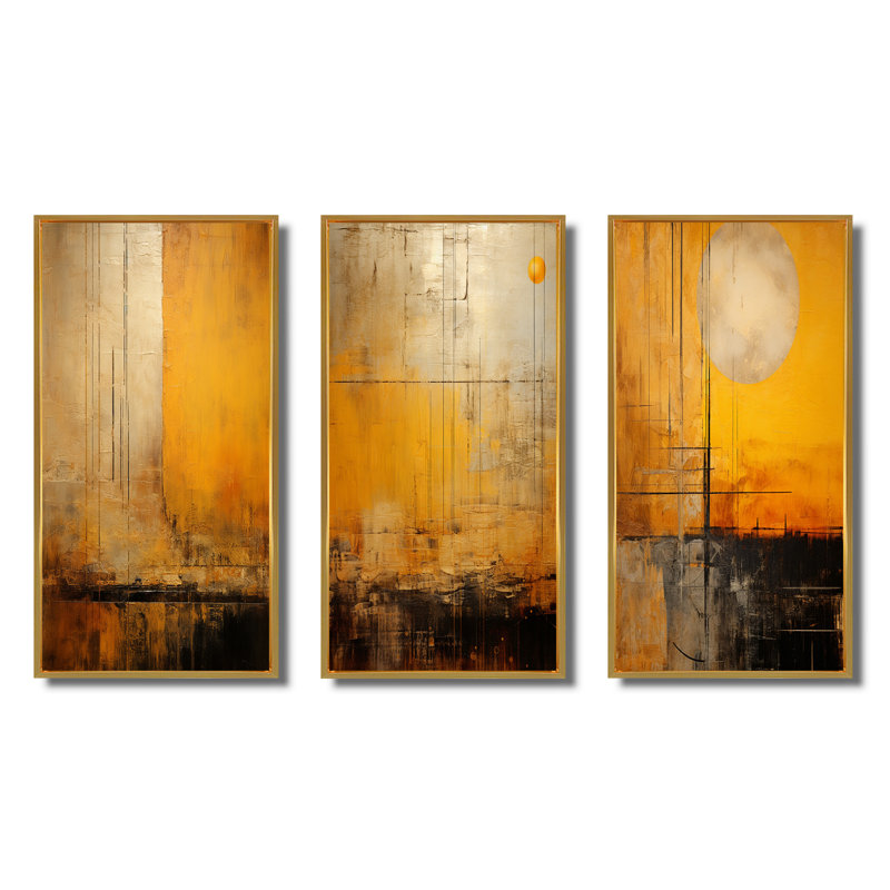 «Full Moon Rustic Memories III», 3 pièces sur toile, Cadre flottant doré, H 32 po x l 48 po
