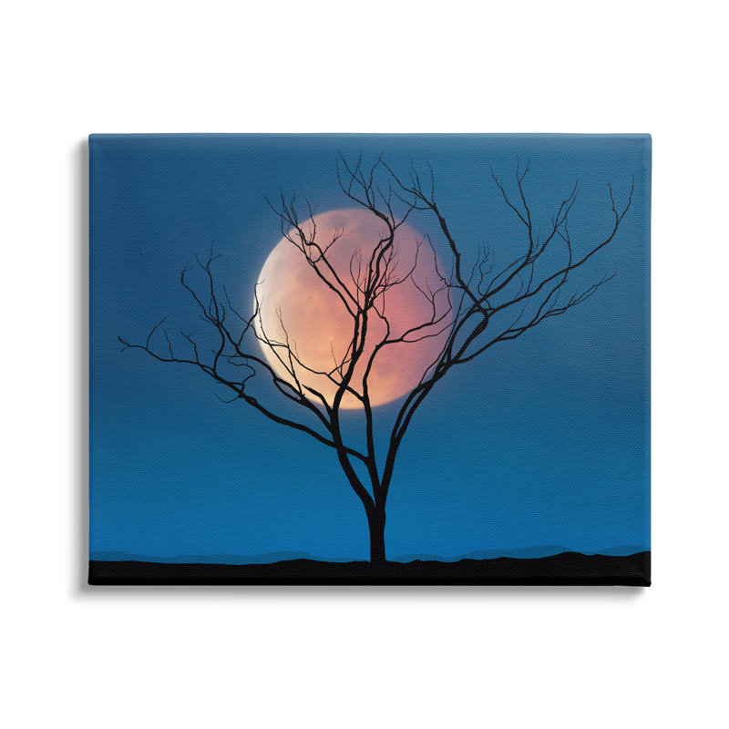 Pleine lune et arbre sur toile, H 24 po x l 30 po x P 1,5 po