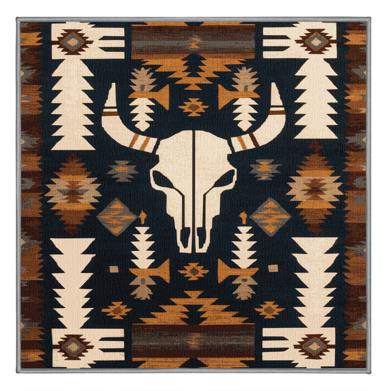 Washable Skull and Bones Southwestern Area Rug, Square 5' x 5'