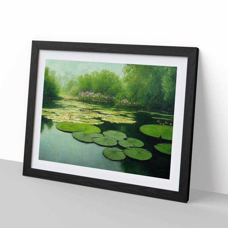 Compelling Water Lily Pond - Framed Print, Black, 46cm H x 64cm W x 2cm D
