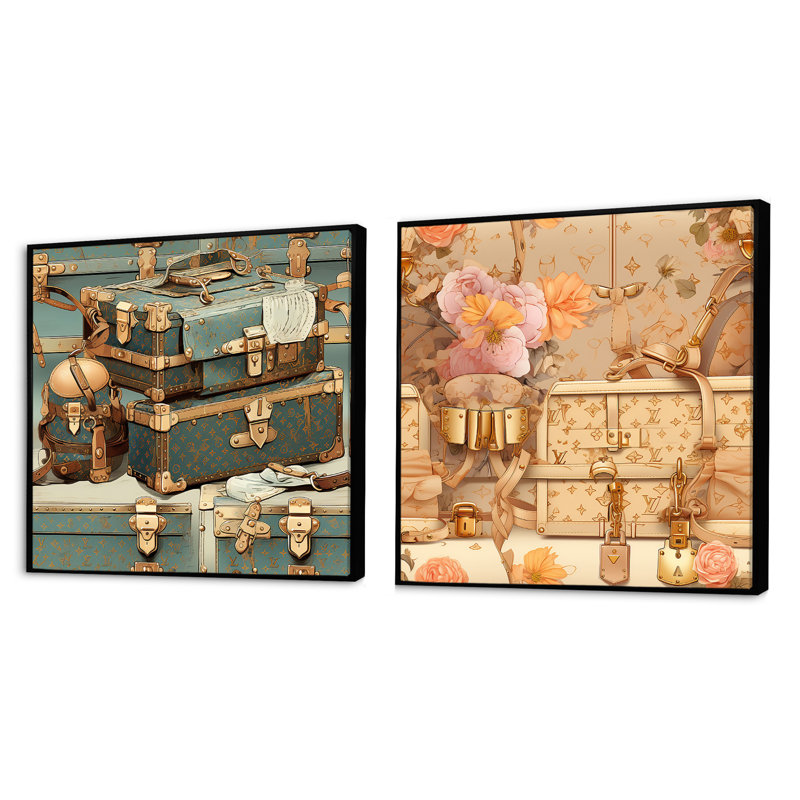 Cambridge - Ensemble de 2 collages carrés abstraits, Cadre flottant noir, H 16 po x l 33 po