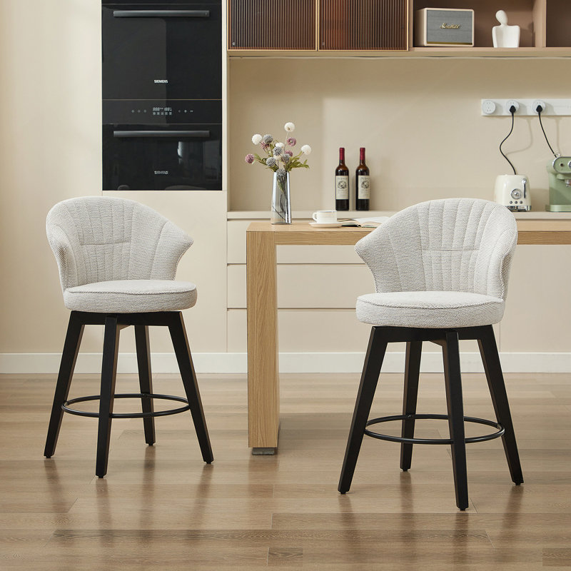 Ensemble de 2 tabourets de bar pivotants à hauteur de comptoir, chaises rembourrées en chenille avec large dossier pour bar, îlot de cuisine, salle à manger, blanc