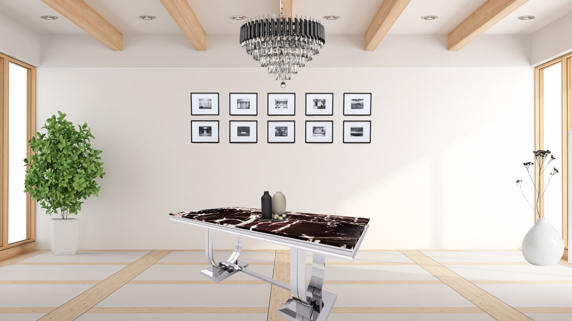Everly Quinn Luxury Black Marble Dining Table With Stainless Steel Base ...