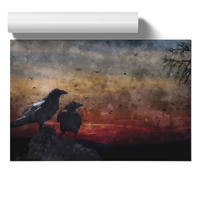 Crows at Sunset Painting - Frameless Print, 42cm H x 59cm W x 0.1cm D