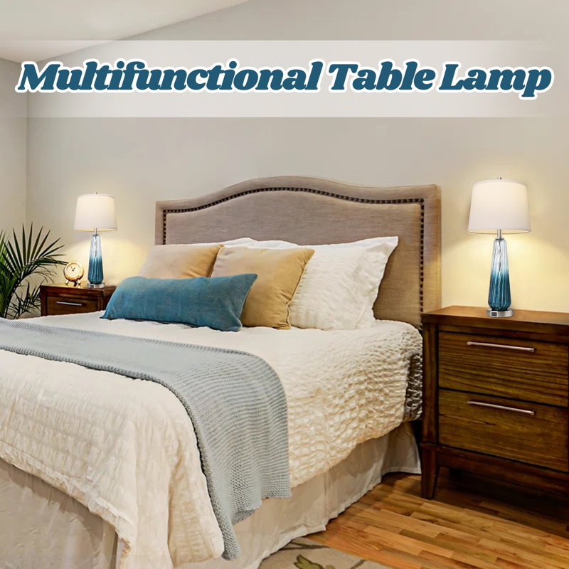  Table Lamp Set With Touch Control, Led Bulbs, Usb Ports