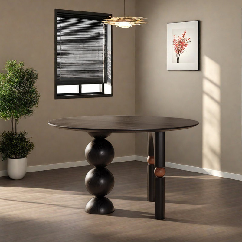 Table basse ronde en bois massif noir, H 29,52 po x L 51,18 po x l 51,18 po