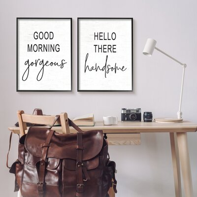 Good Morning Gorgeous Hello There Handsome Romantic Phrases 2Pc Black Oversized Framed Giclee Texturized Art Set By Lettered And Lined -  Stupell Industries, a2-254_fr_2pc_24x30
