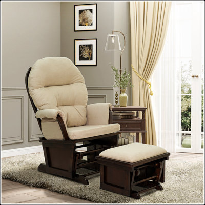 Nursery Glider Rocking Chair with Ottoman, Thick Padded Cushion Seating and Wood Base