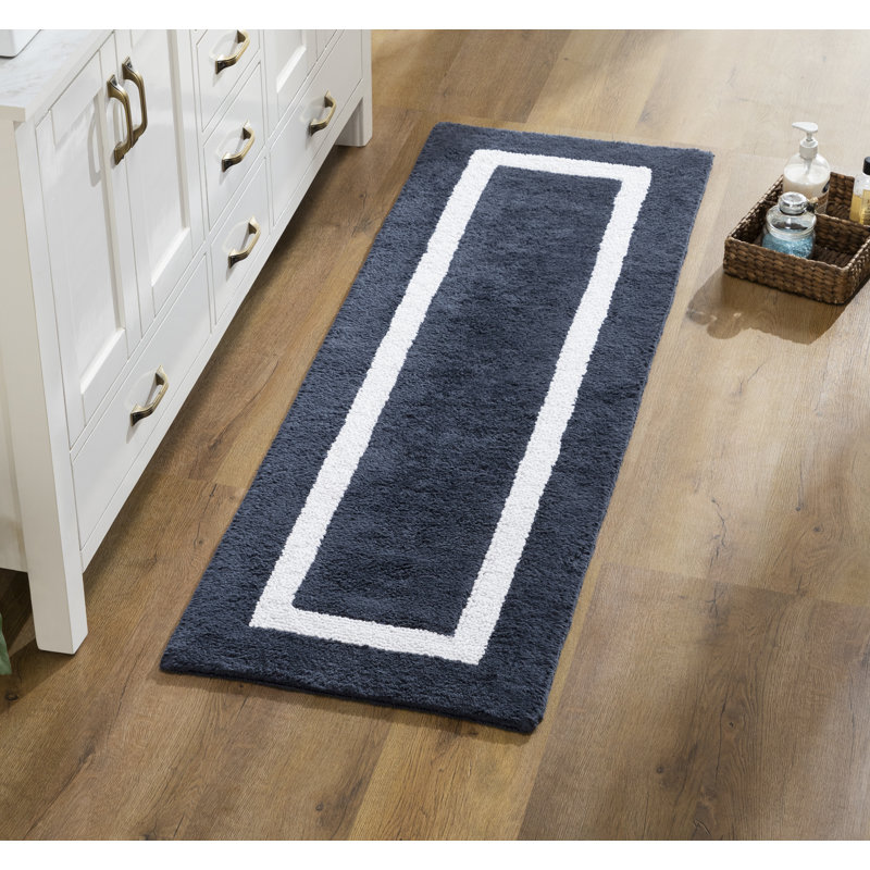 Tapis pour salle de bain réversible 100% coton Widman, Tapis de couloir 20 po x 60 po, Bleu marine/blanc