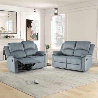 59.1'' Wide Modern Overstuffed Microfiber Manual Reclining Loveseat Sofa with Super Soft Cushion & Pillow Top Arms (Set of 2) -  Latitude Run®, 017C114736C24F38AB8F86C40BF1A7F7