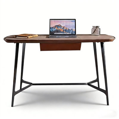 Bureau en cuir deux tons avec structure en acier inoxydable