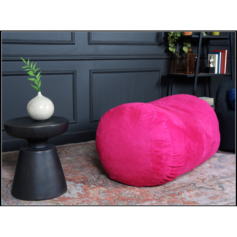 Michael 4 Foot Cylindrical Suede Bean Bag, Fuchsia, Soft And Stylish For Modern Living Spaces, Fuchsia