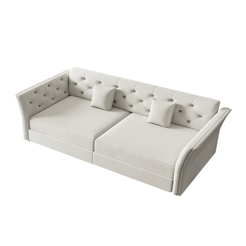 Grand canapé-lit escamotable, canapé-lit convertible avec motif capitonné en tissu fait à la main, causeuse en velours multifonctionnelle