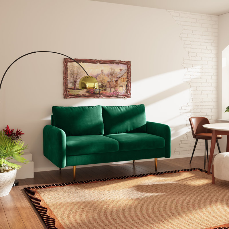 Casey 58" Velvet Round Arms Sofa Loveseat, Green Velvet, Velvet